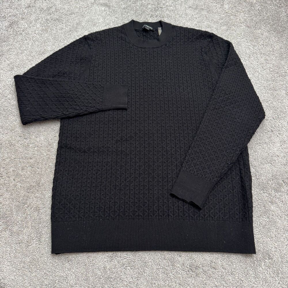 Karl Lagerfeld Paris Cable Knit Crewneck Pullover Sweater Mens Medium Black